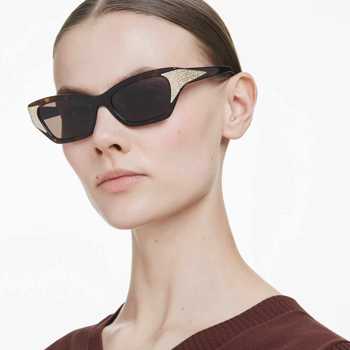 Sunglasses, Cat-eye shape, SK6029, Brown by SWAROVSKI
