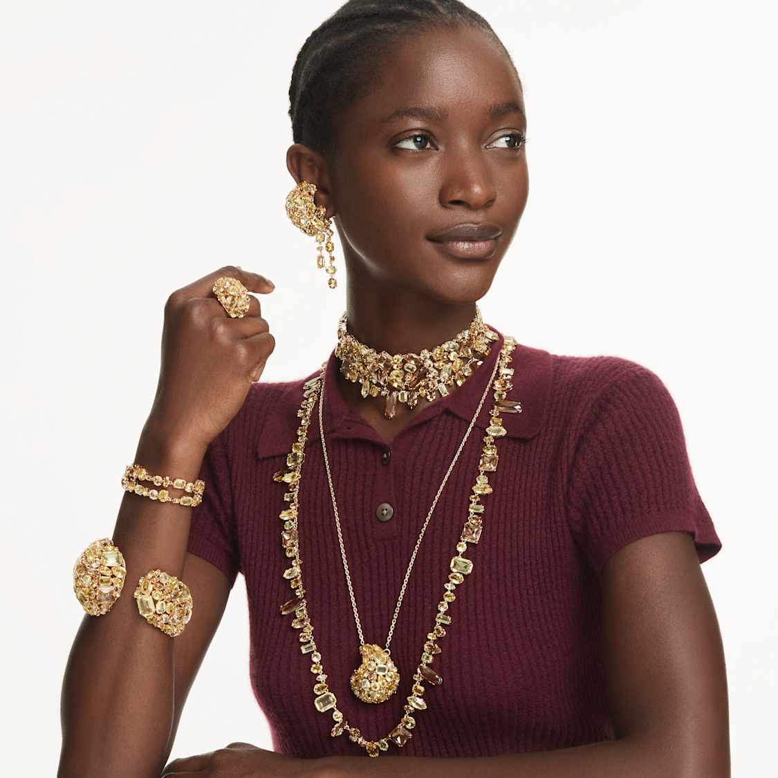 Gema cuff, Yellow, Gold-tone plated by SWAROVSKI