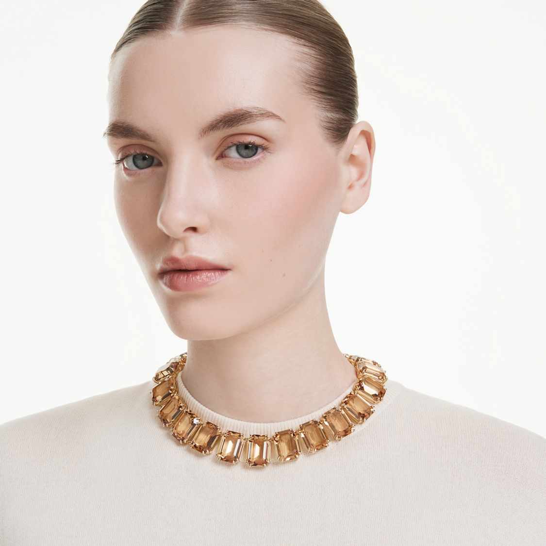Millenia necklace, Oversized crystals, Octagon cut, Caramel, Gold-tone plated by SWAROVSKI