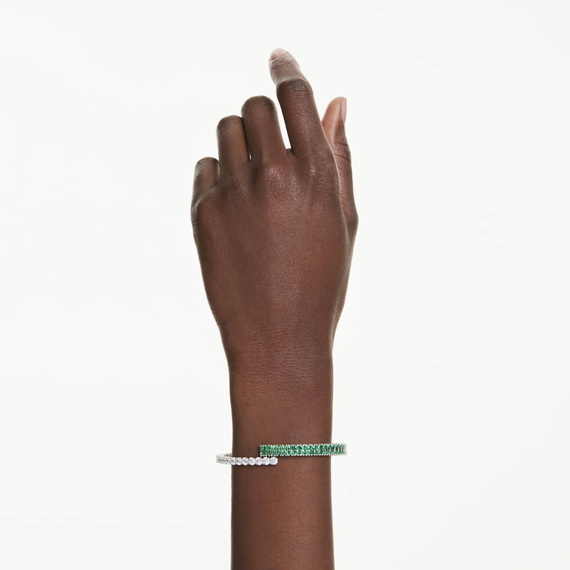 Matrix bangle, Mixed cuts, Green, Rhodium plated by SWAROVSKI