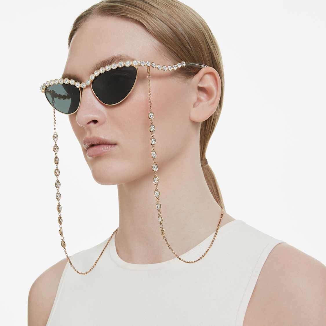 Sunglasses, Cat-eye shape, Chain, Grey by SWAROVSKI