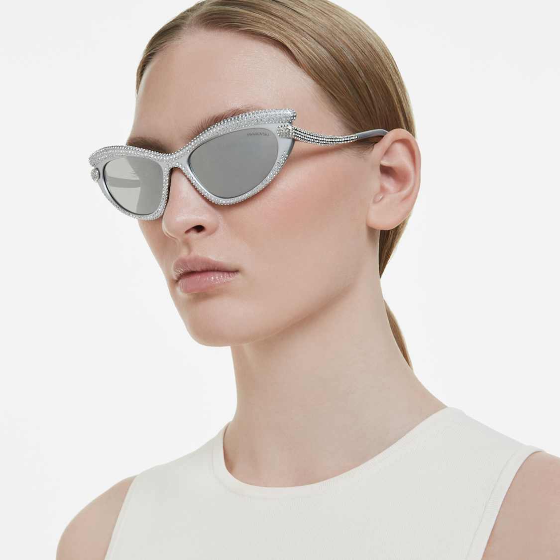 Sunglasses, Cat-eye shape, Silver tone by SWAROVSKI