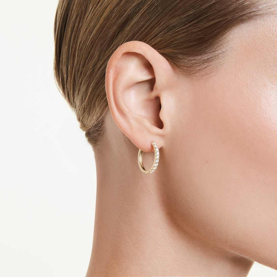 Eternity hoop earrings, Lab-grown diamonds 0.5 ct tw, Round shape, 14K yellow gold by SWAROVSKI