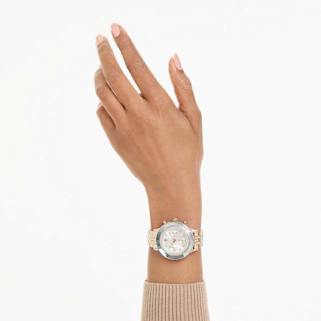 Octea chrono watch, Swiss Made, Metal bracelet, Gold tone, Champagne gold-tone finish by SWAROVSKI