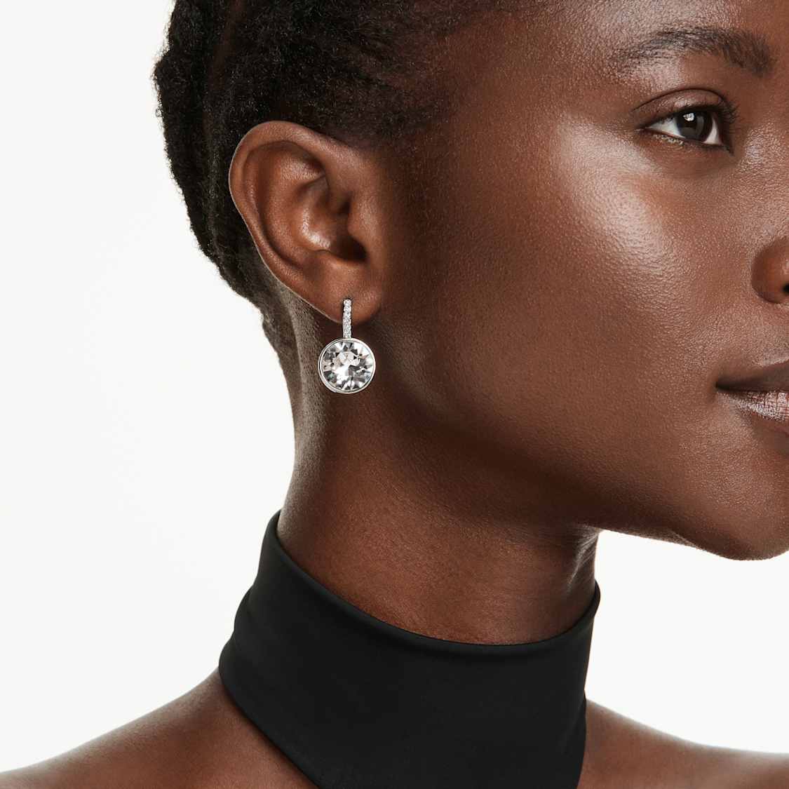 Millenia drop earrings, Round cut, White, Rhodium plated by SWAROVSKI