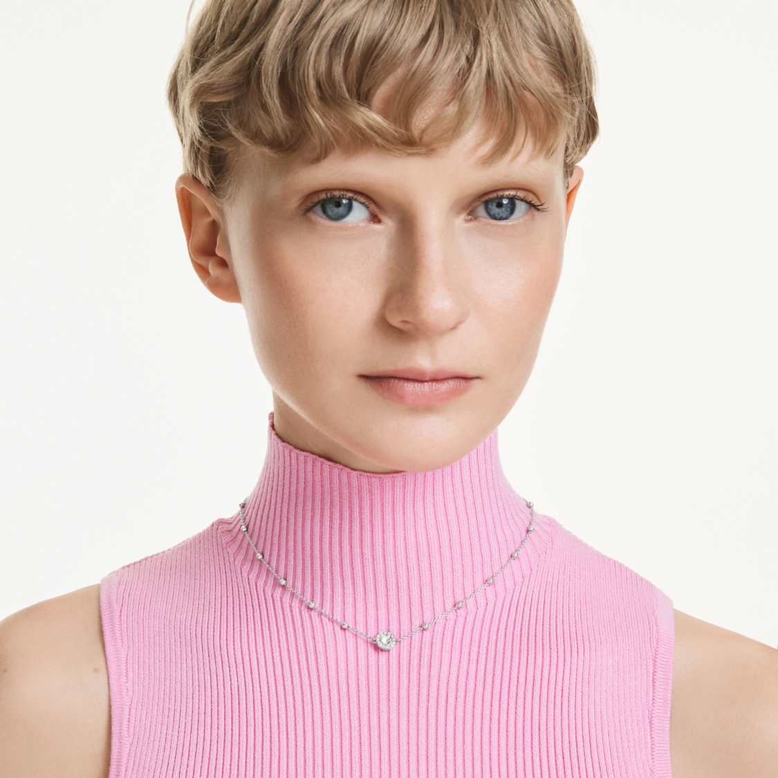 Una Angelic pendant, Round cut, Double sided motifs, White, Rhodium plated by SWAROVSKI