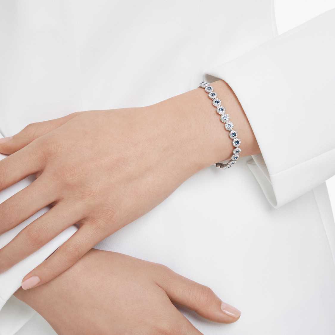Una Angelic bracelet, Round cut, Blue, Rhodium plated by SWAROVSKI