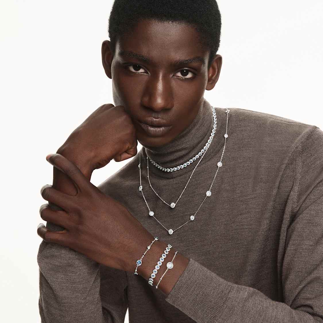 Una Angelic bracelet, Round cut, Blue, Rhodium plated by SWAROVSKI