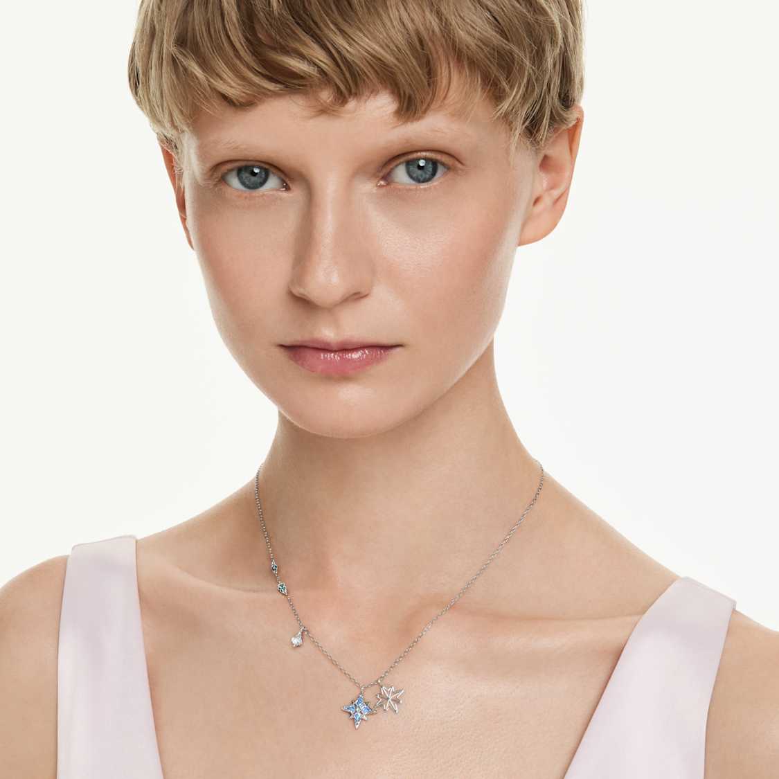 Symbolica pendant, Star, Blue, Rhodium plated by SWAROVSKI