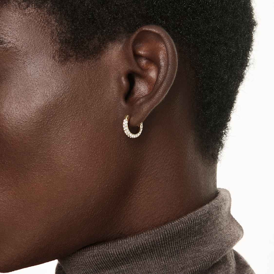 Dextera hoop earrings, Pavé, Mini, White, Gold-tone plated by SWAROVSKI