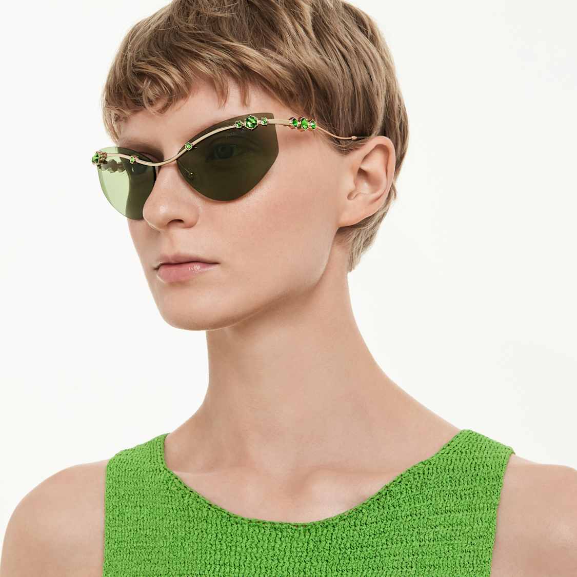 Sunglasses, Cat-eye shape, SK7039, Gold tone by SWAROVSKI