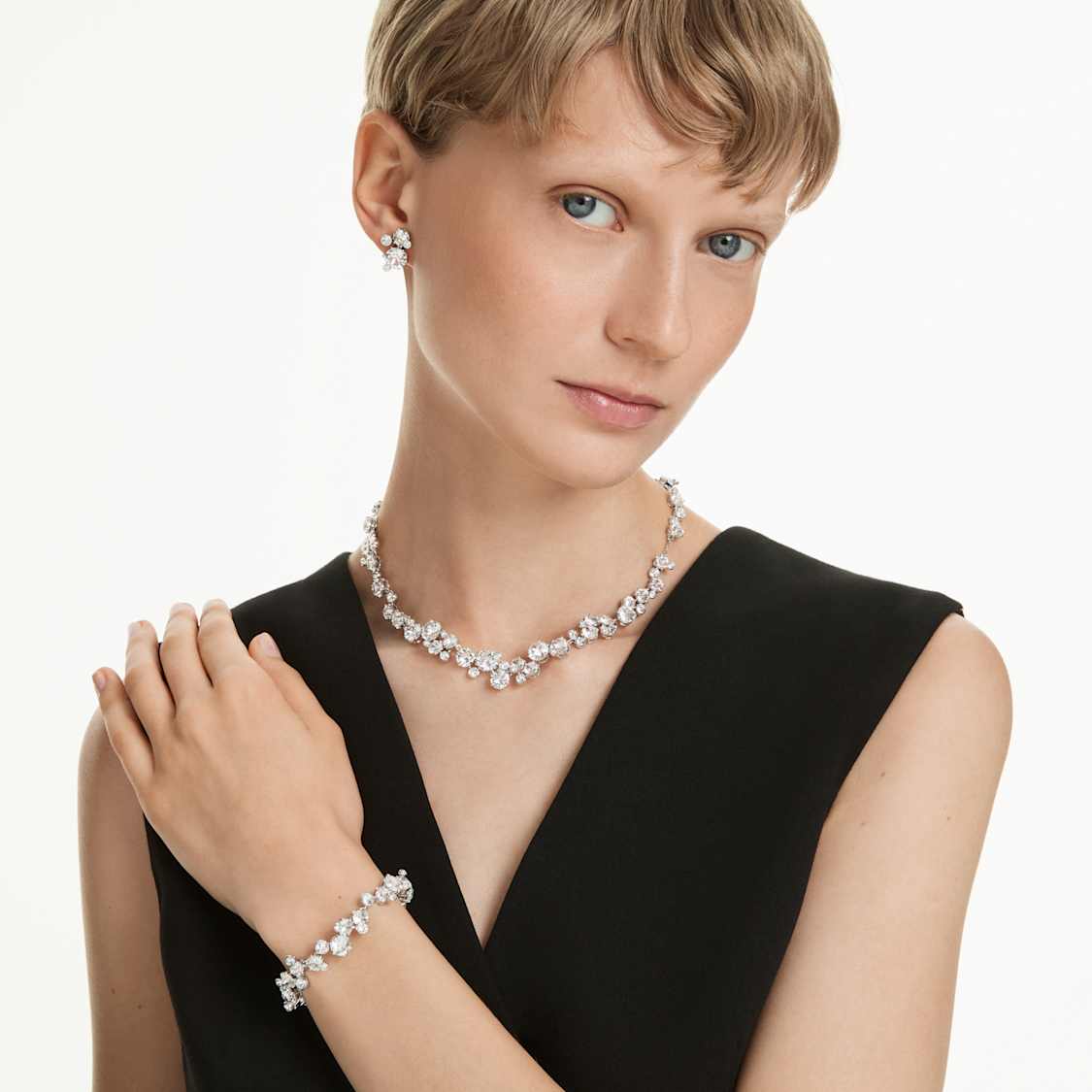 Constella set, Mixed cuts, White, Rhodium plated by SWAROVSKI