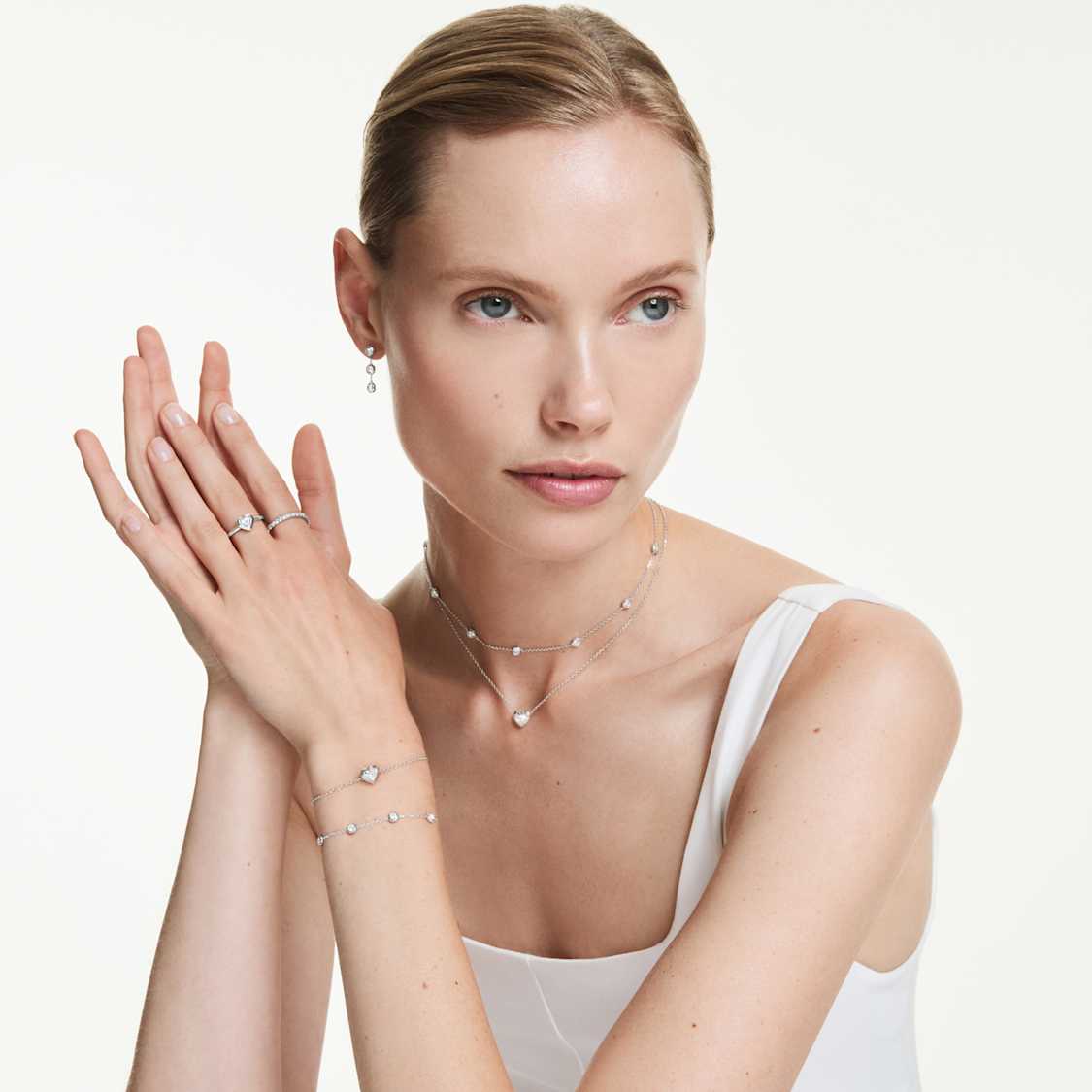 Eternity pendant, Lab-grown diamonds 0.5 ct tw, Heart shape, Sterling silver by SWAROVSKI