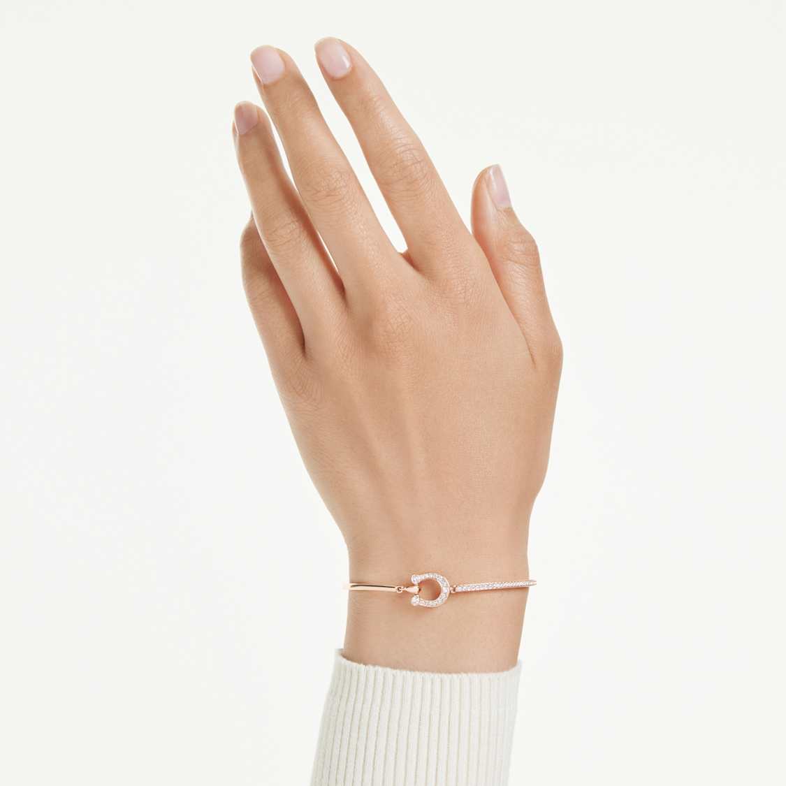Symbolica bangle, Pavé, Horse shoe, White, Rose gold-tone plated by SWAROVSKI