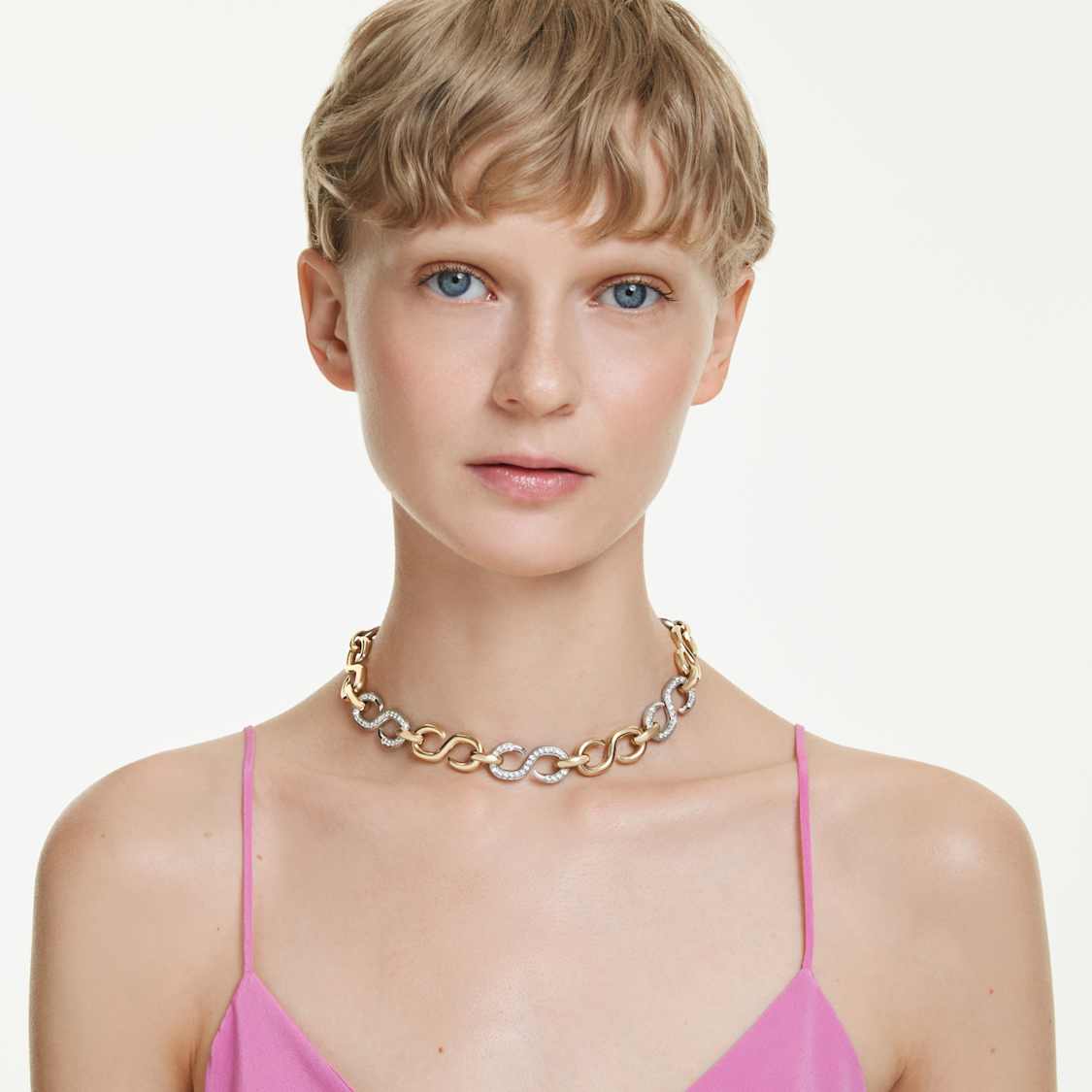 Dextera necklace, Round cut, Chain, White, Mixed metal finish by SWAROVSKI