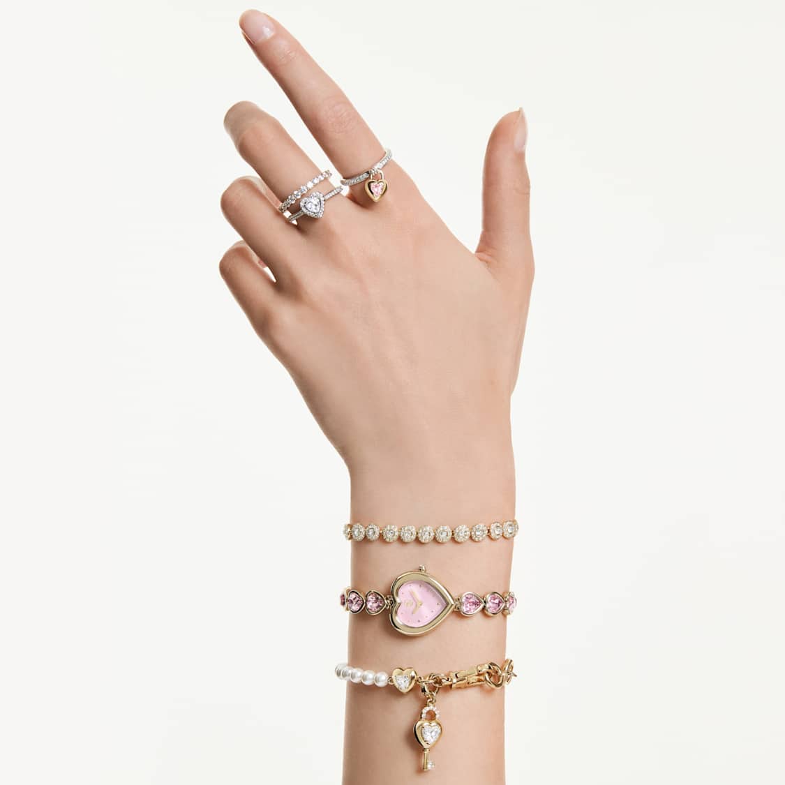 Idyllia charm, Mixed cuts, Heart with key, White, 18K gold finish - Swarovski, 5742959
