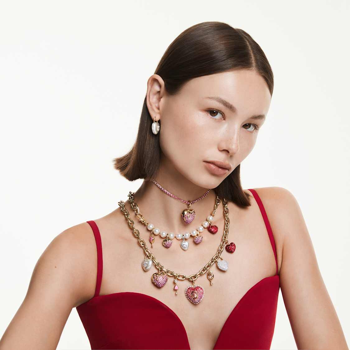 Idyllia charm, Mixed cuts, Heart with key, White, Gold-tone plated by SWAROVSKI