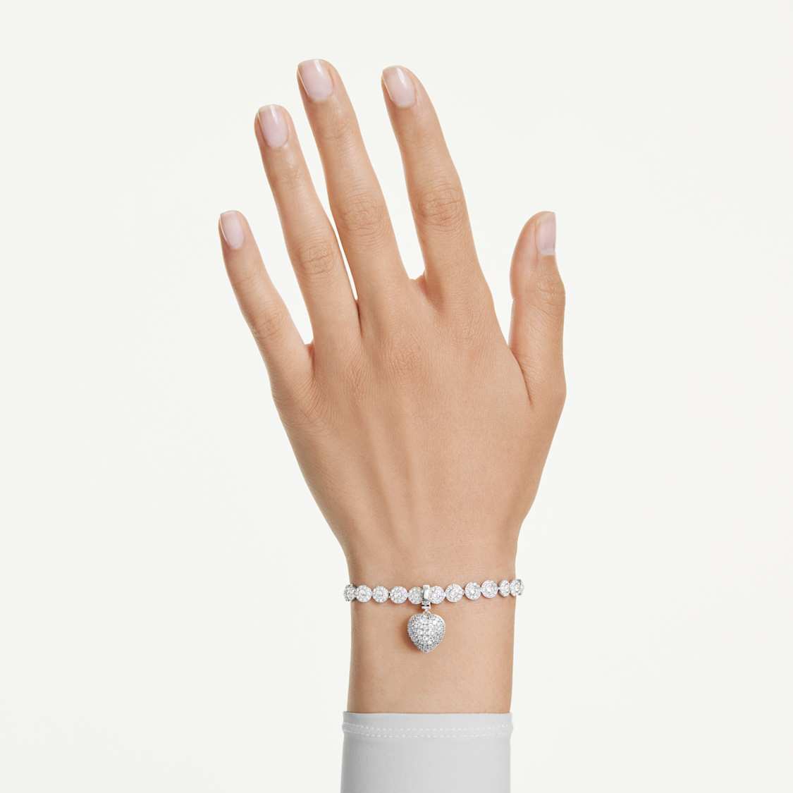 Idyllia charm, Mixed cuts, Pearl-coloured coating, Heart, White, Rhodium plated by SWAROVSKI