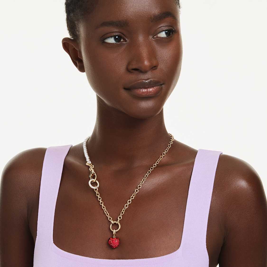 Idyllia charm, Round cut, Heart, Red, Gold-tone plated by SWAROVSKI