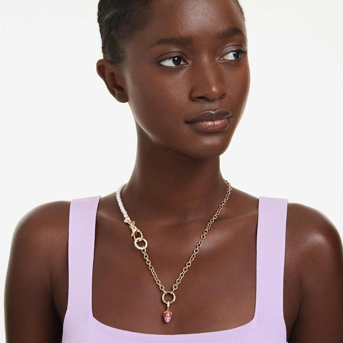 Idyllia charm, Mixed cuts, Strawberry, Red, Gold-tone plated by SWAROVSKI