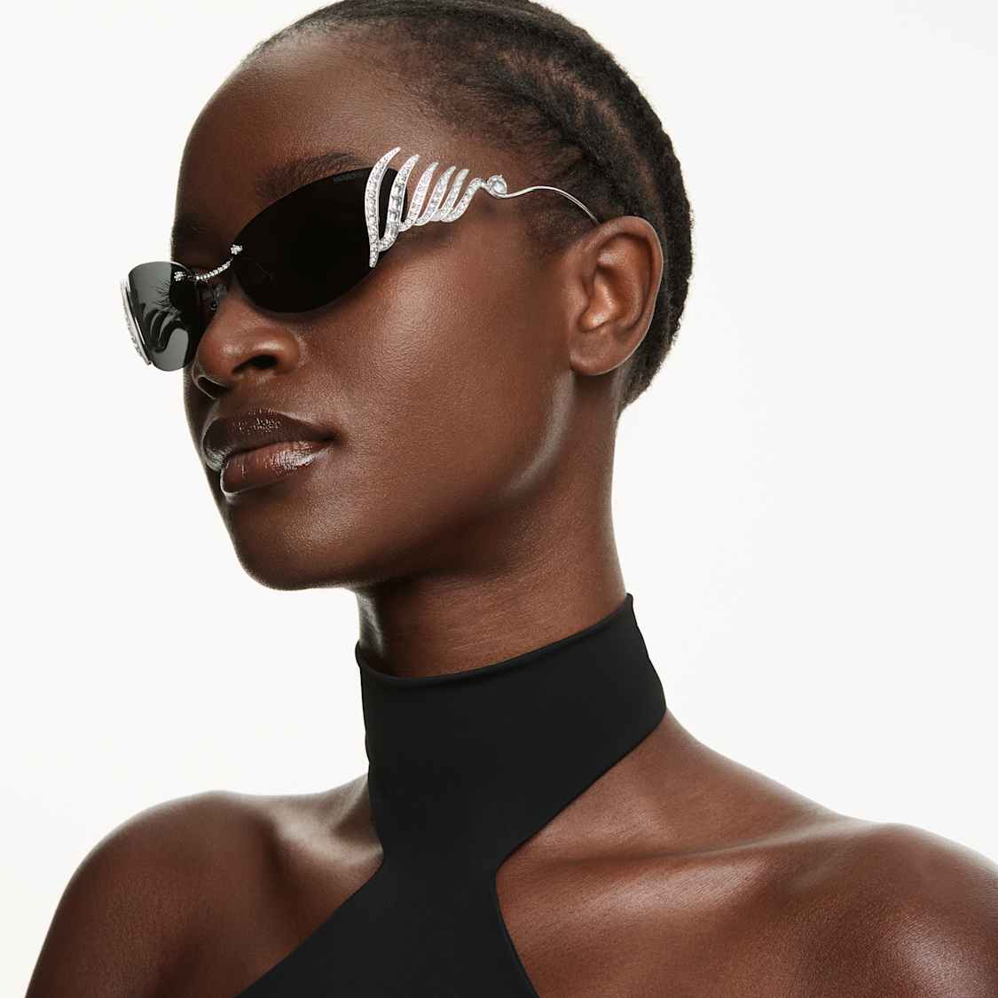 Sunglasses, Cat-eye shape, Swan, Silver tone by SWAROVSKI