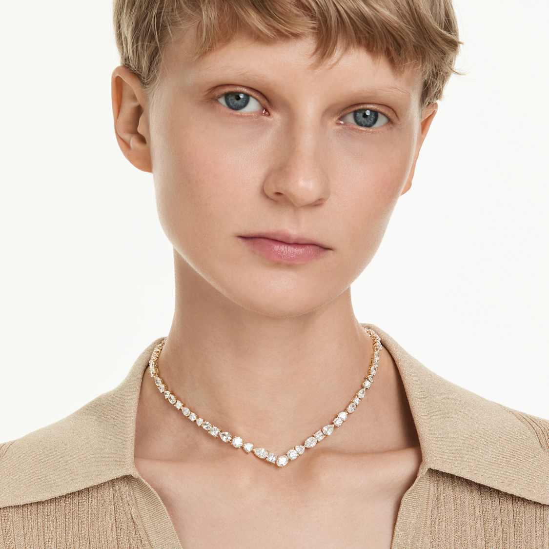 Mesmera necklace, Mixed cuts, White, Gold-tone plated by SWAROVSKI