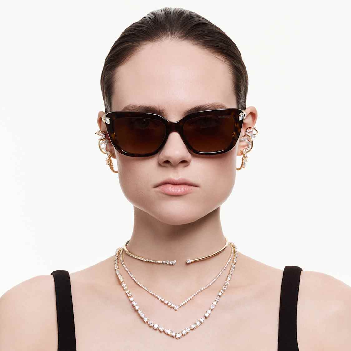 Mesmera nyaklánc, Vegyes metszés, Fehér, 18 kt-os aranybevonat - Swarovski, 5743826