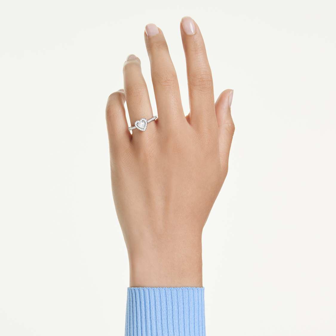 Una Angelic motif ring, Mixed cuts, Heart, White, Rhodium plated by SWAROVSKI