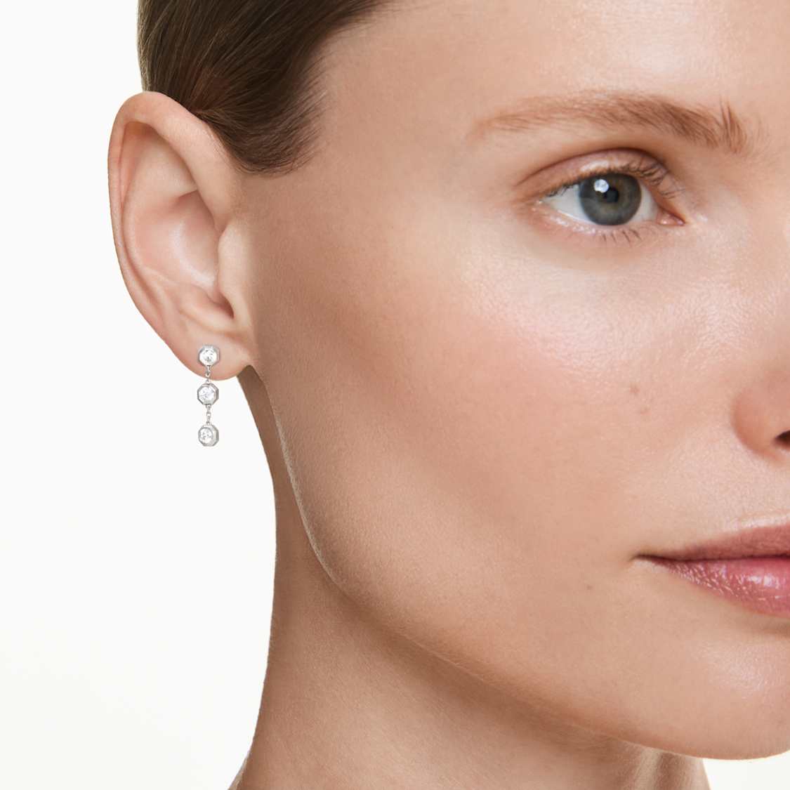 Octagon drop earrings, Lab-grown diamonds 0.6 ct tw, Round shape, Sterling silver by SWAROVSKI