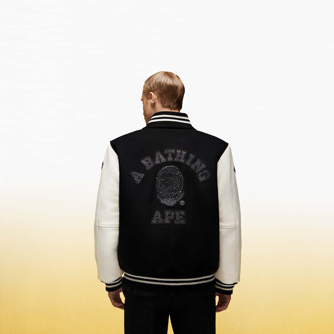 A BATHING APE® Shark Hooded Varsity Jacket, Black and white by SWAROVSKI