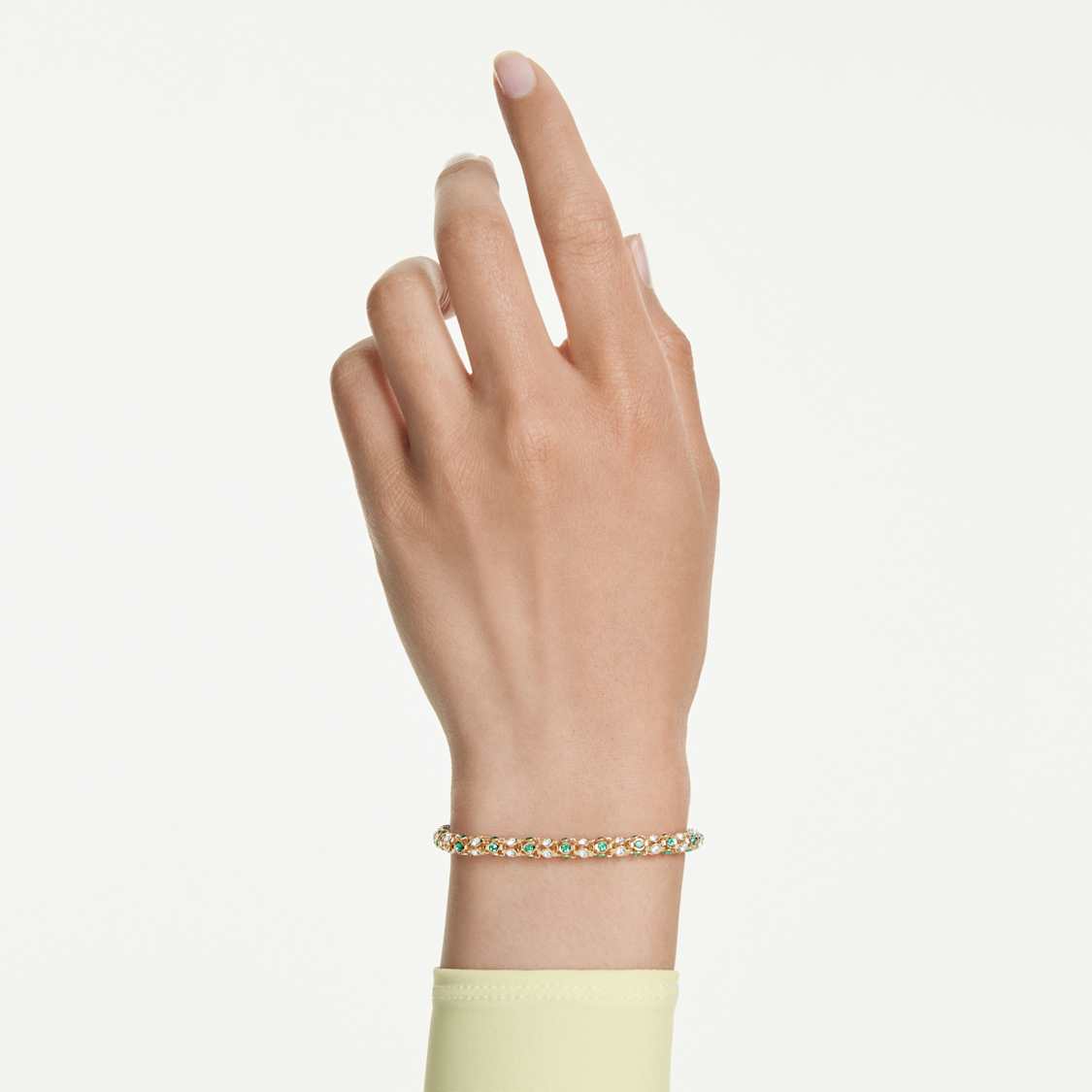 Dextera bracelet, Round cut, Green, Gold-tone finish by SWAROVSKI