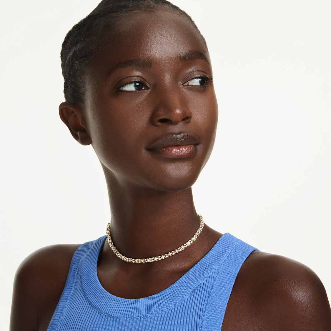 Dextera necklace, Round cut, White, Gold-tone finish by SWAROVSKI