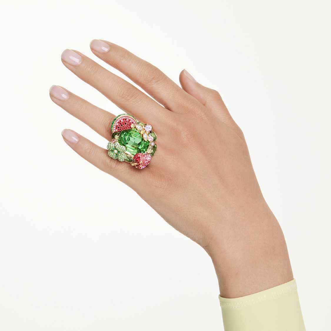 Idyllia motif ring, Multicoloured, Gold-tone plated by SWAROVSKI