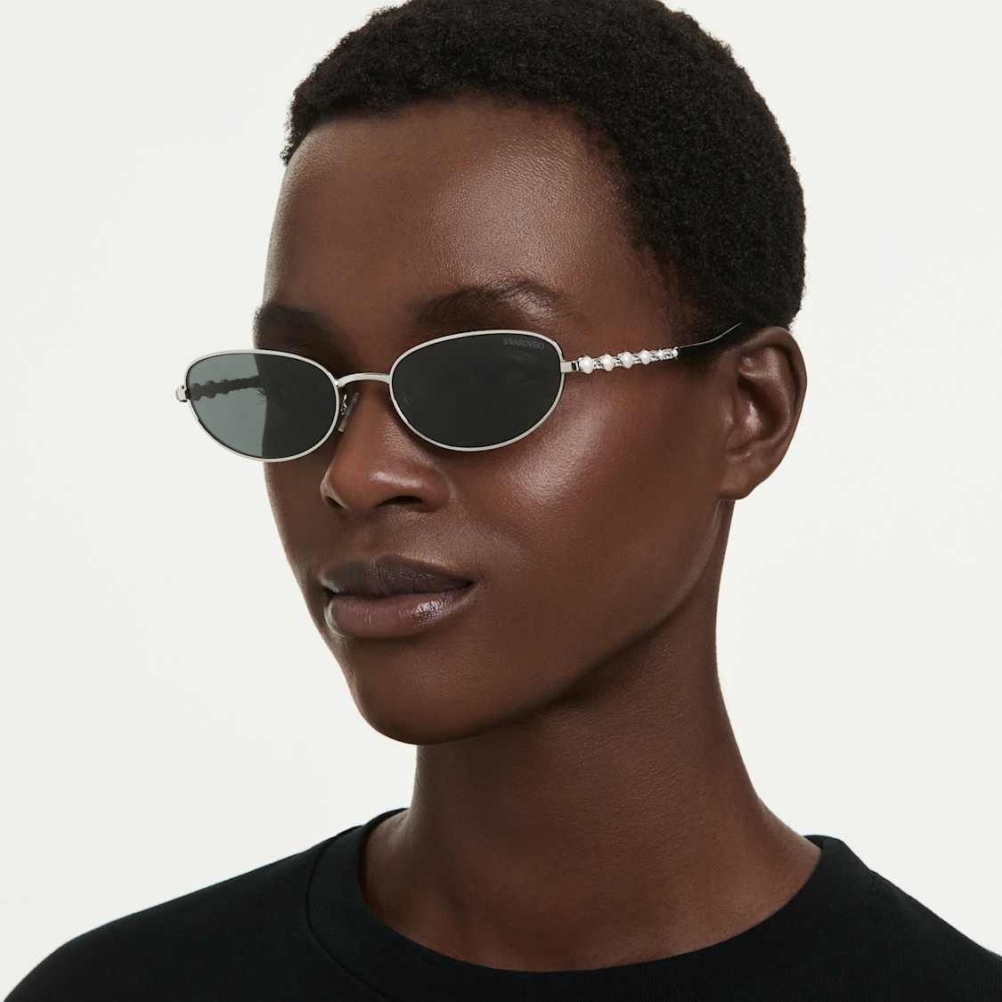 Sunglasses, Oval shape, 2 in 1 clip-on, SK7044, Silver Tone by SWAROVSKI