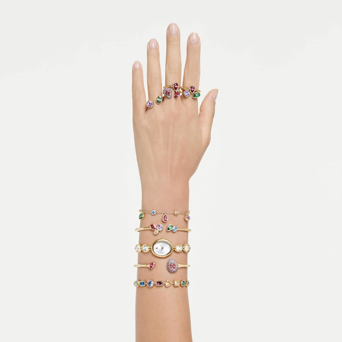 Imber bangle, Mixed cuts, Multicolored, 18K gold finish - Swarovski, 5753258