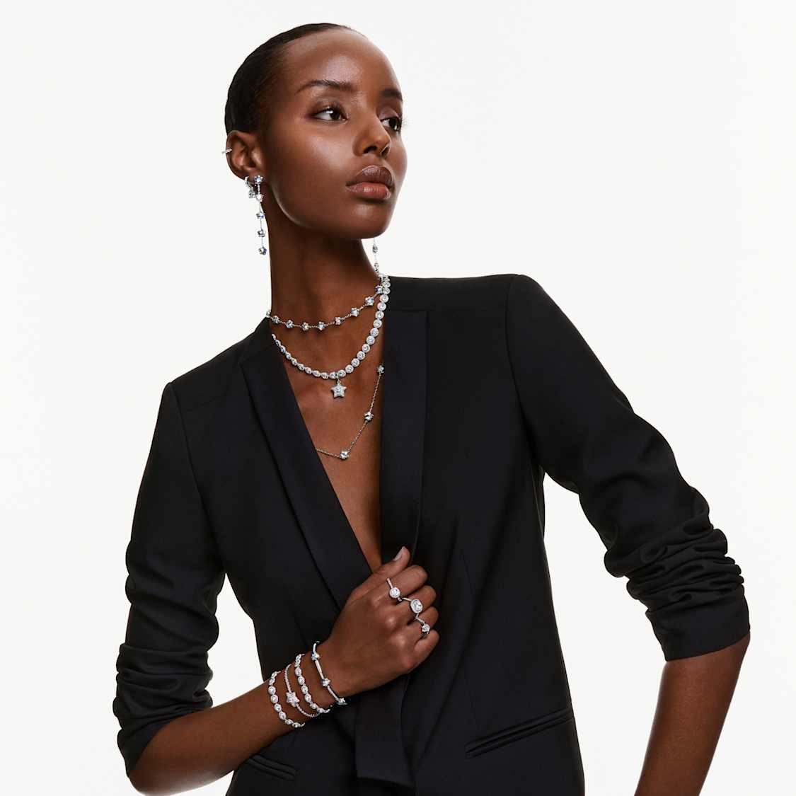 Chroma fűzött nyaklánc, Csillag, Fehér, Ródium bevonattal - Swarovski, 5754181