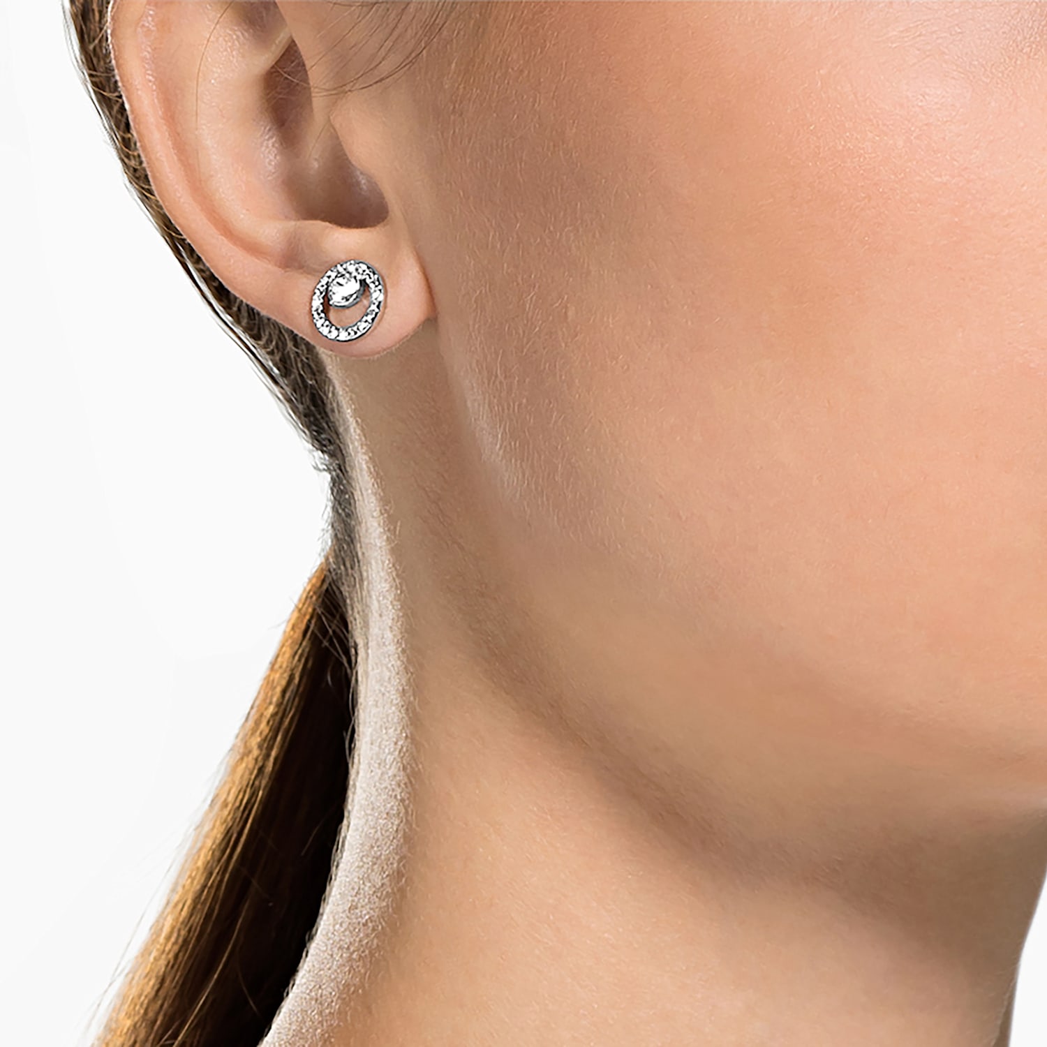 Ewell fleet Tick Creativity stud earrings, White, Rhodium plated | Swarovski