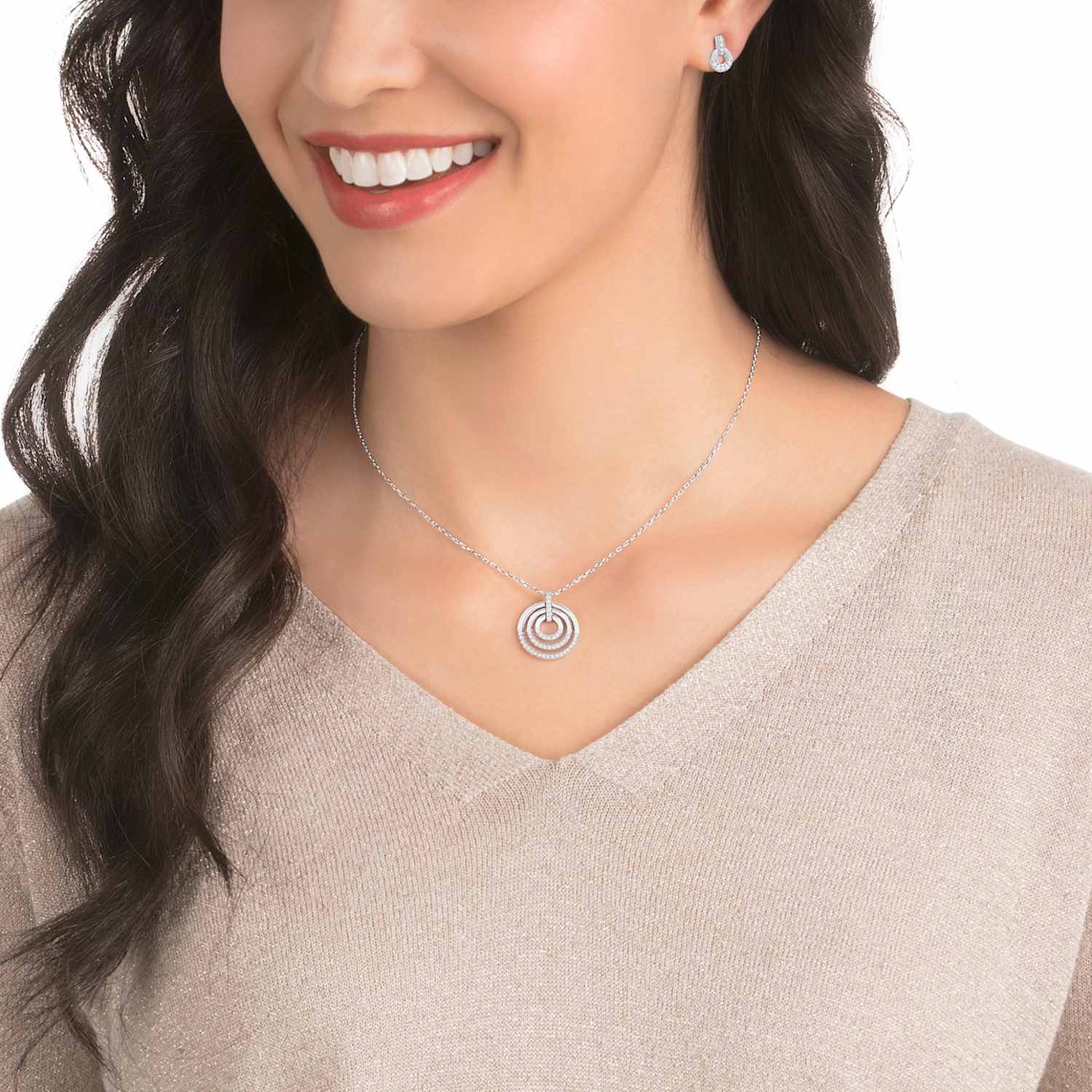 Swarovski Crystal Medium White Rhodium-Plated Circle Pendant Necklace
