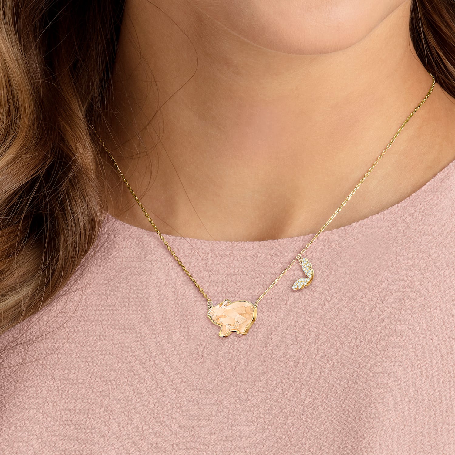 Gold shop pig necklace