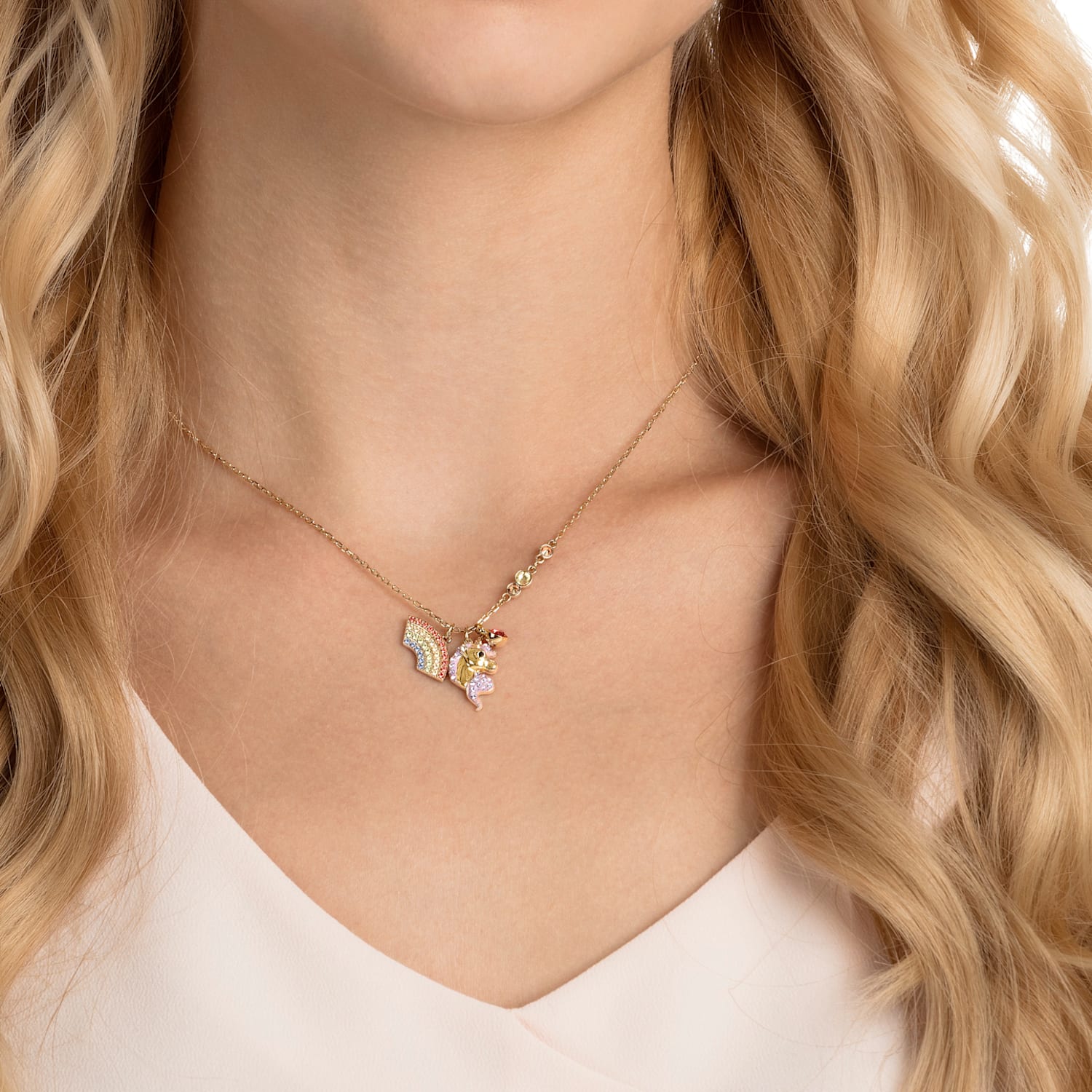 Rainbow Unicorn Necklace White Unicorn Christmas Gift for Girl Gold Chain 