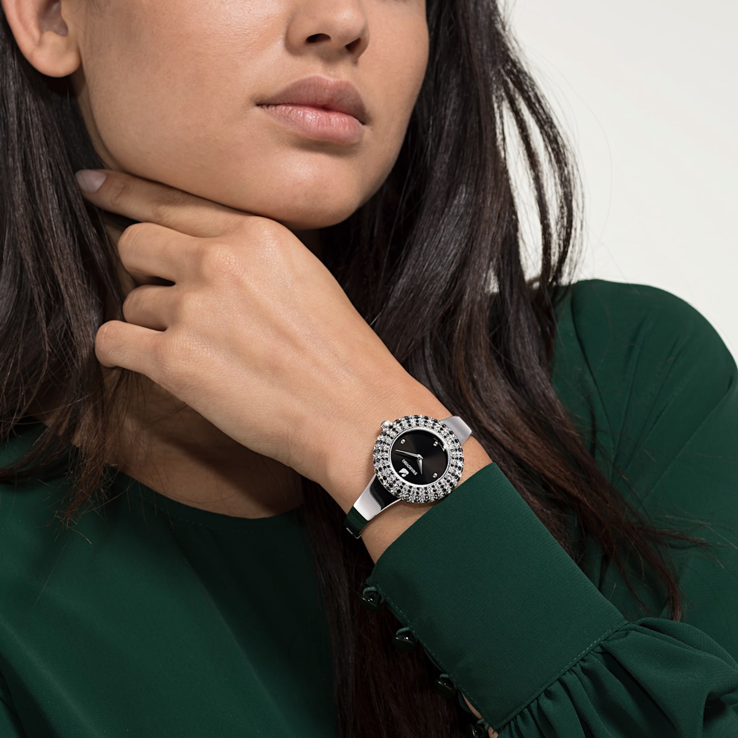 Crystal Rose Watch, Metal bracelet, Black, Stainless steel | Swarovski