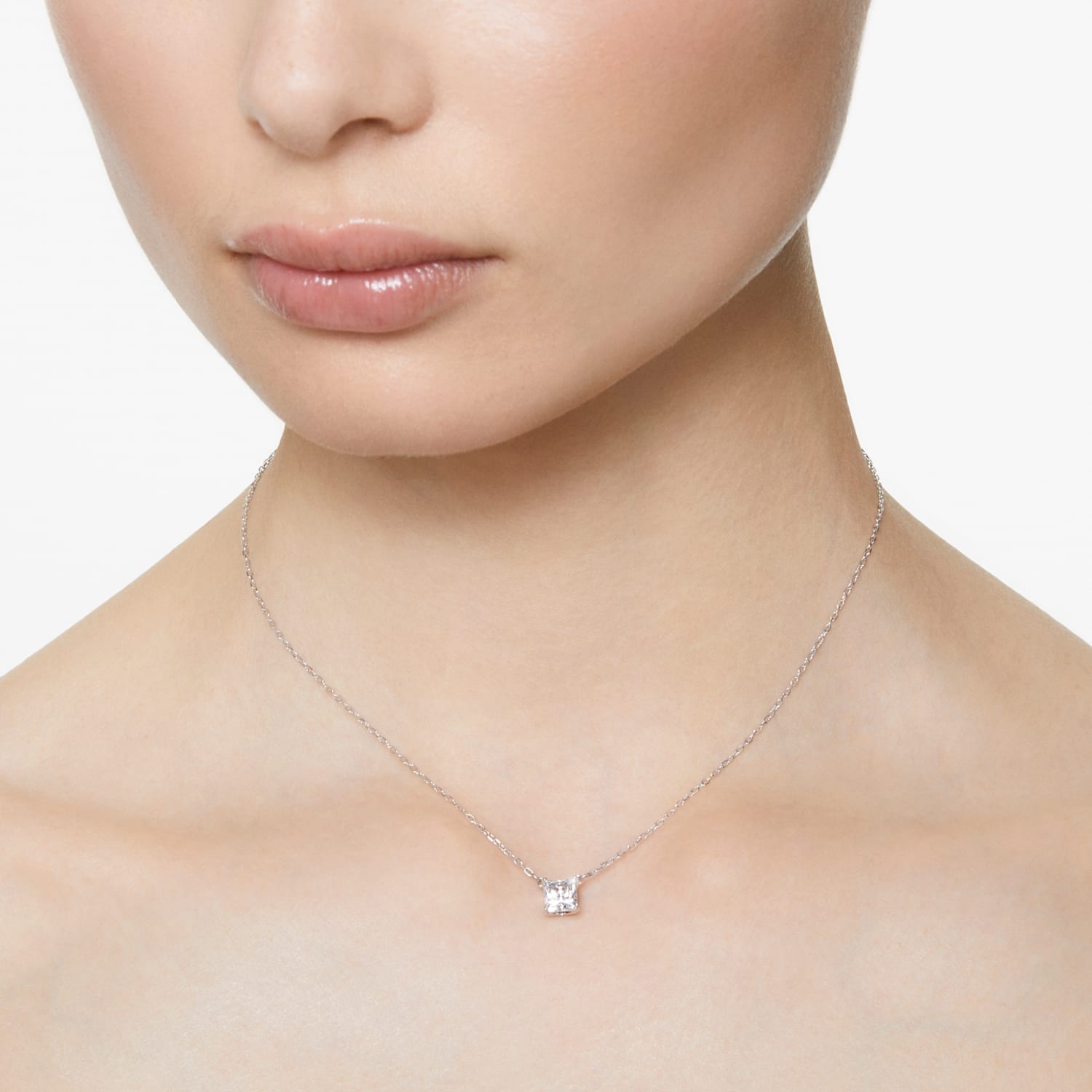 Attract necklace, Square, White, Rhodium plated | Swarovski.com