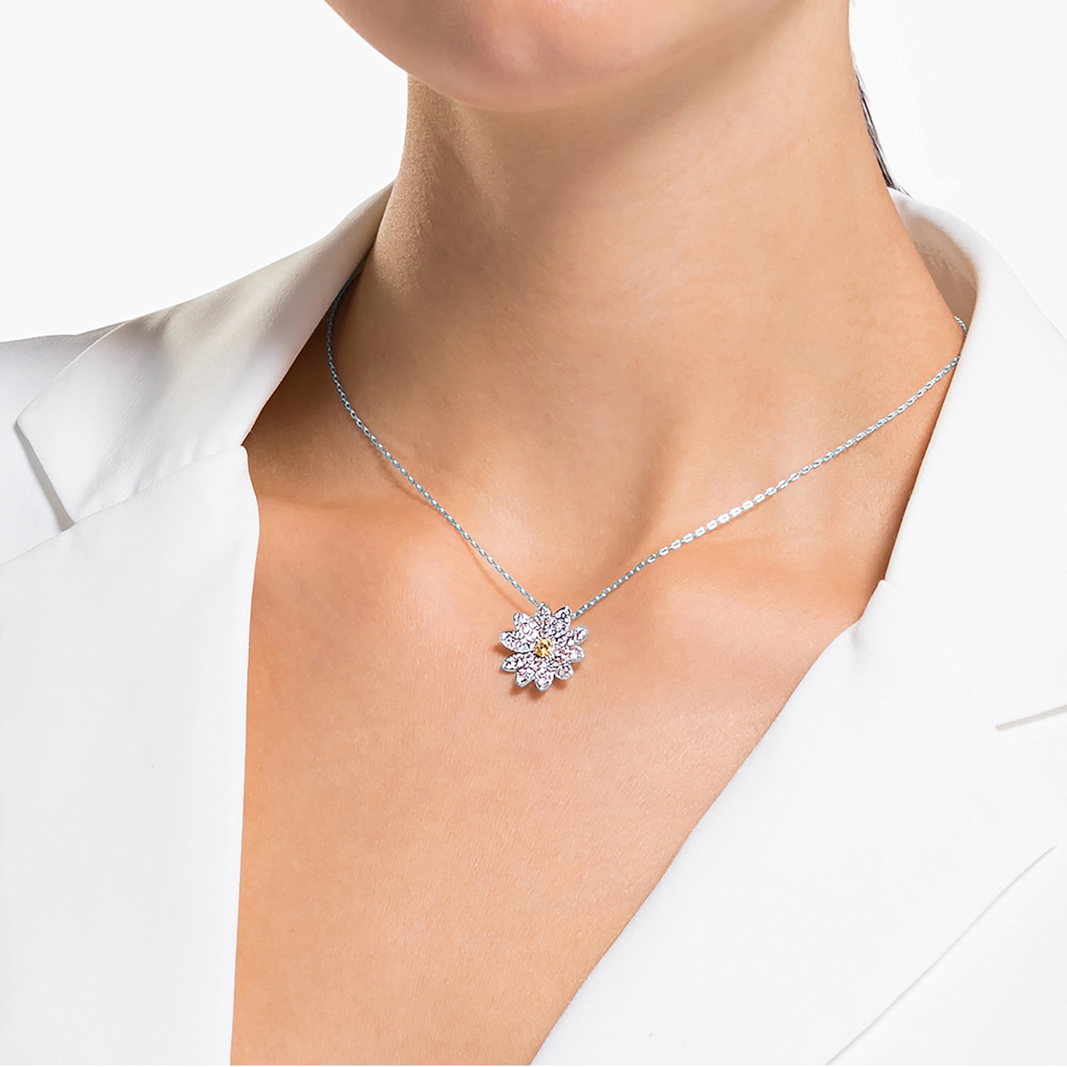 P166 Details about  / Sterling silver floral pendant floral necklace cubic zirconia necklace