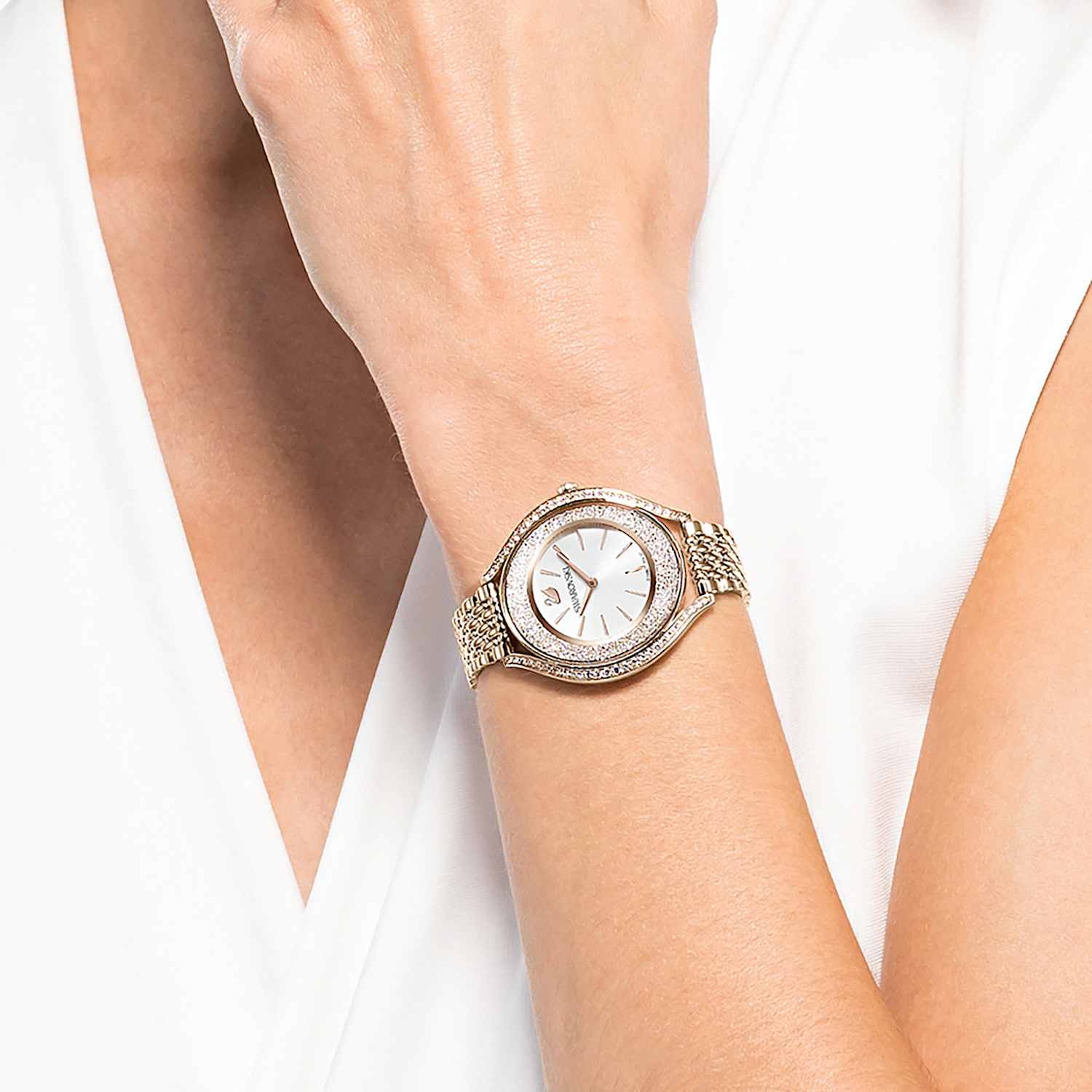 Montre Crystalline Aura, Bracelet en métal, Ton doré, Finition champagne  doré