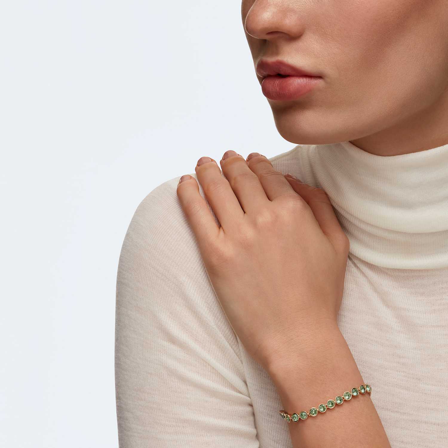 Tennis Bracelet, Green, Gold-tone plated Tennis Bracelet, Green, Gold-tone plated