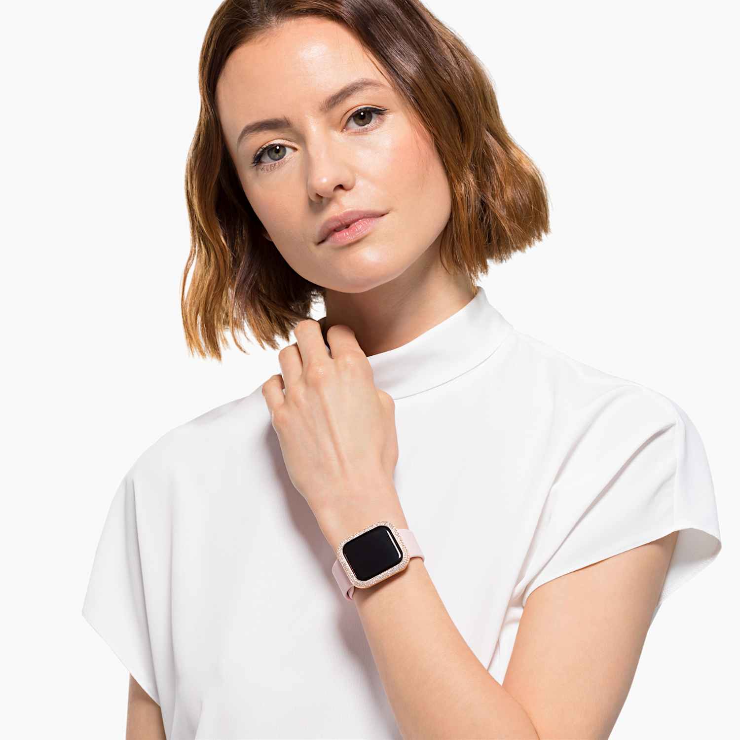 Sparkling case compatible with Apple watch®, 40 mm, Rose gold tone