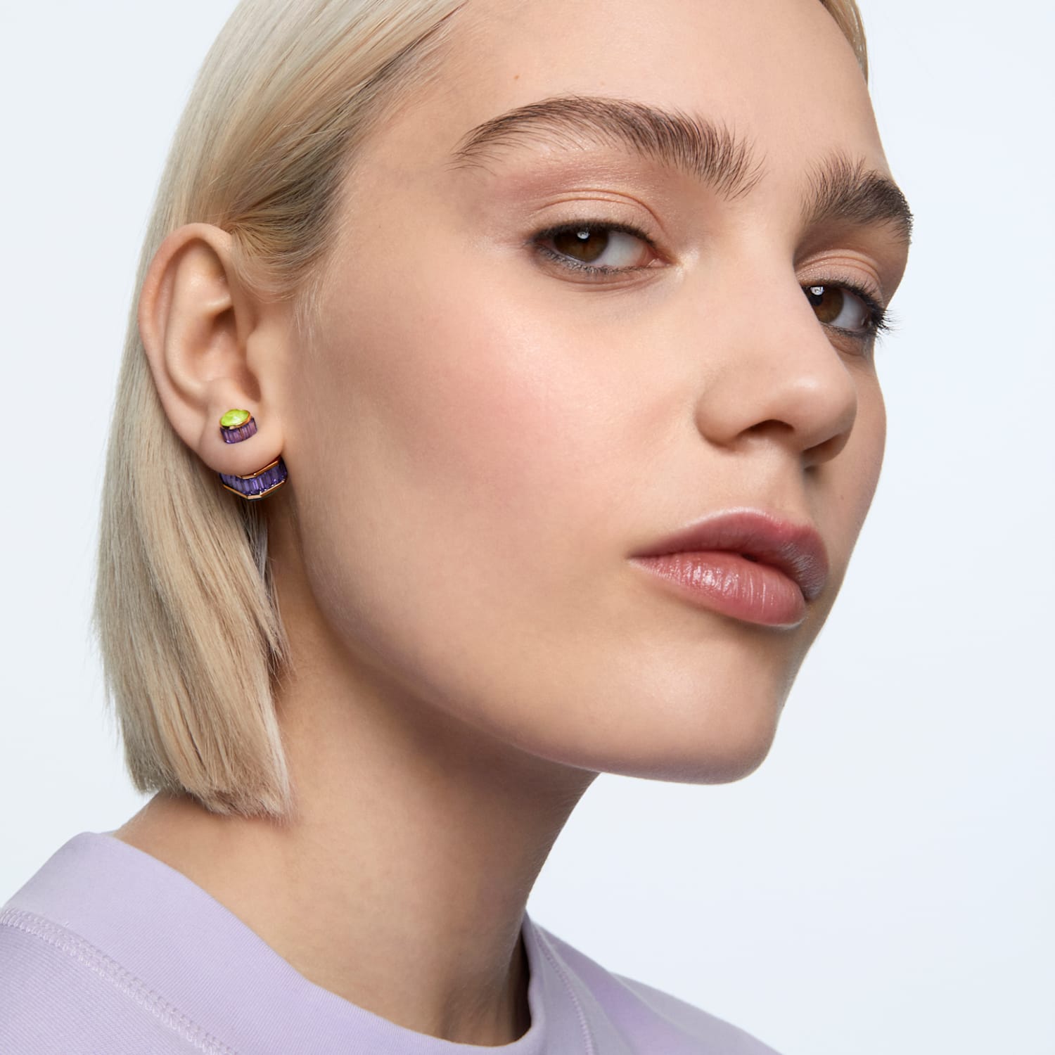 Orbita stud earring, Single, Octagon cut, Multicolored, Gold-tone 