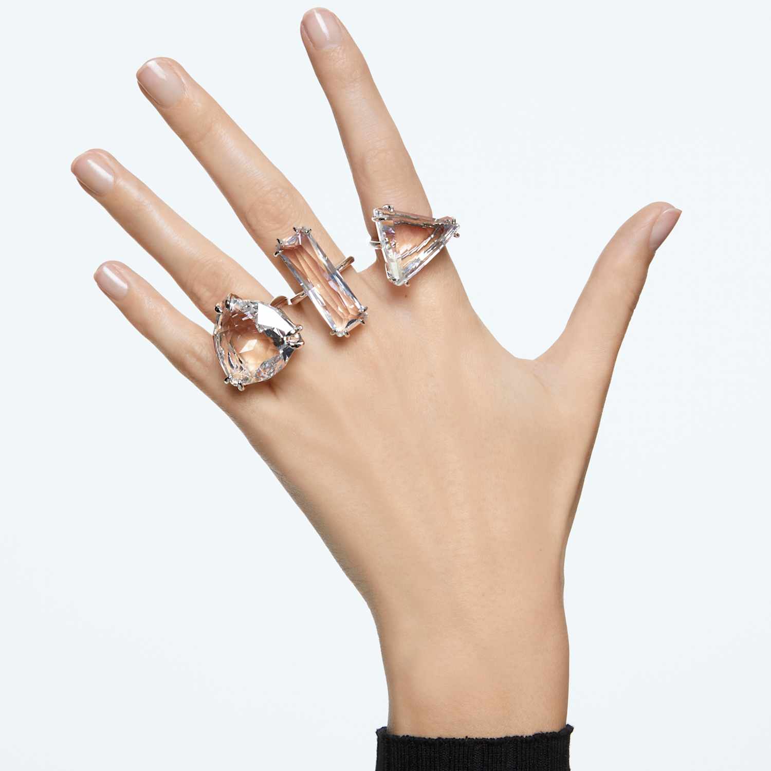 Anillo de cóctel Mesmera, Conjunto (3), Blanco, Baño de rodio | Swarovski