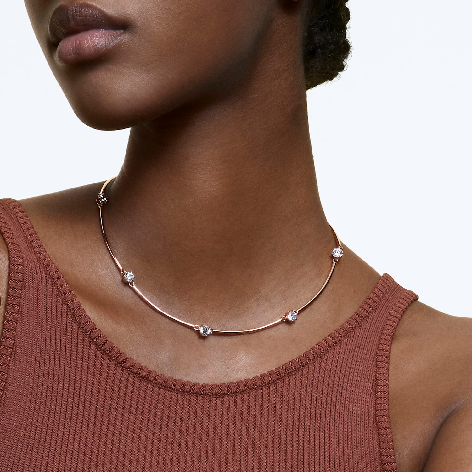 Constella necklace, Round cut, White, Rose gold-tone plated