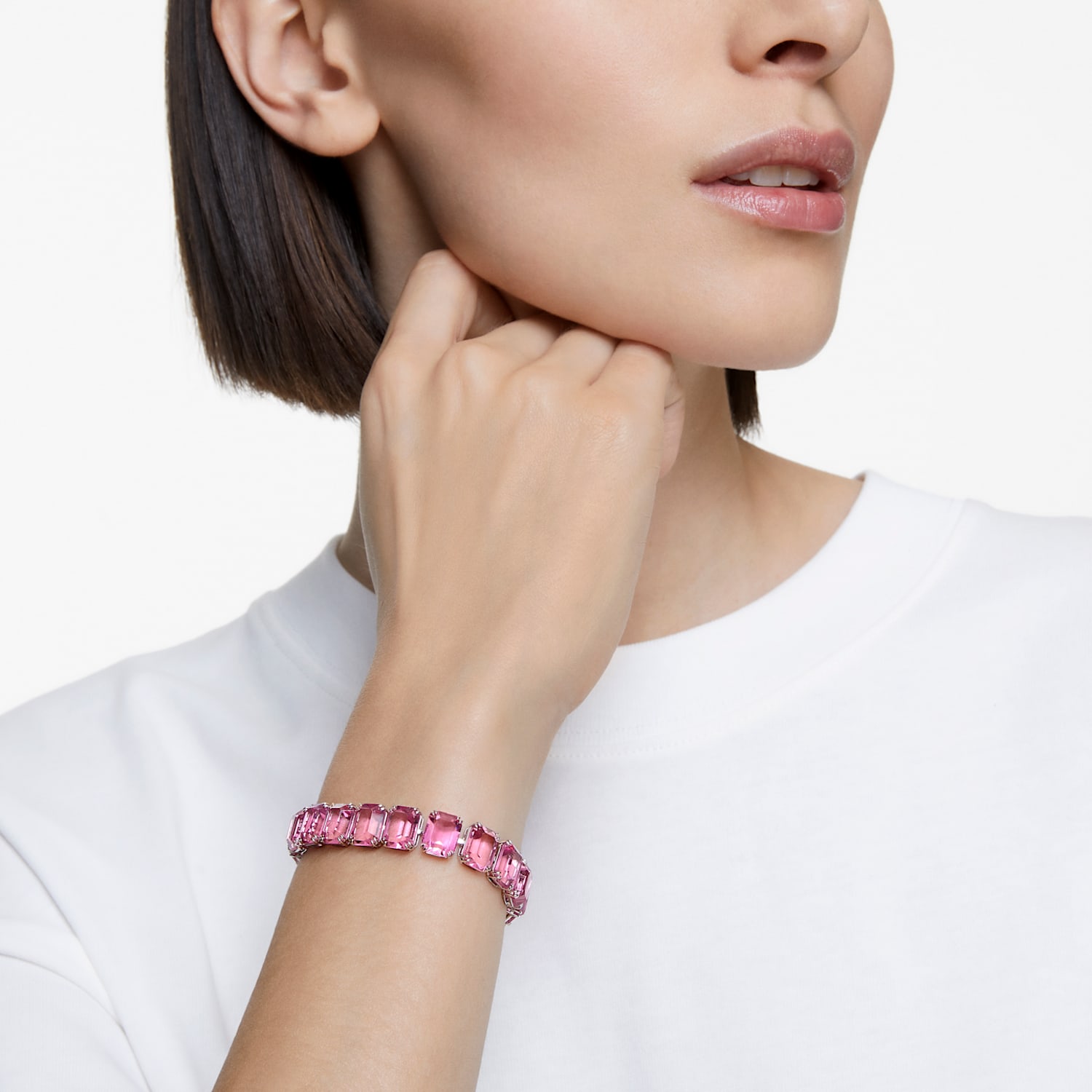 Millenia bracelet, Octagon cut, Pink, Rhodium plated | Swarovski